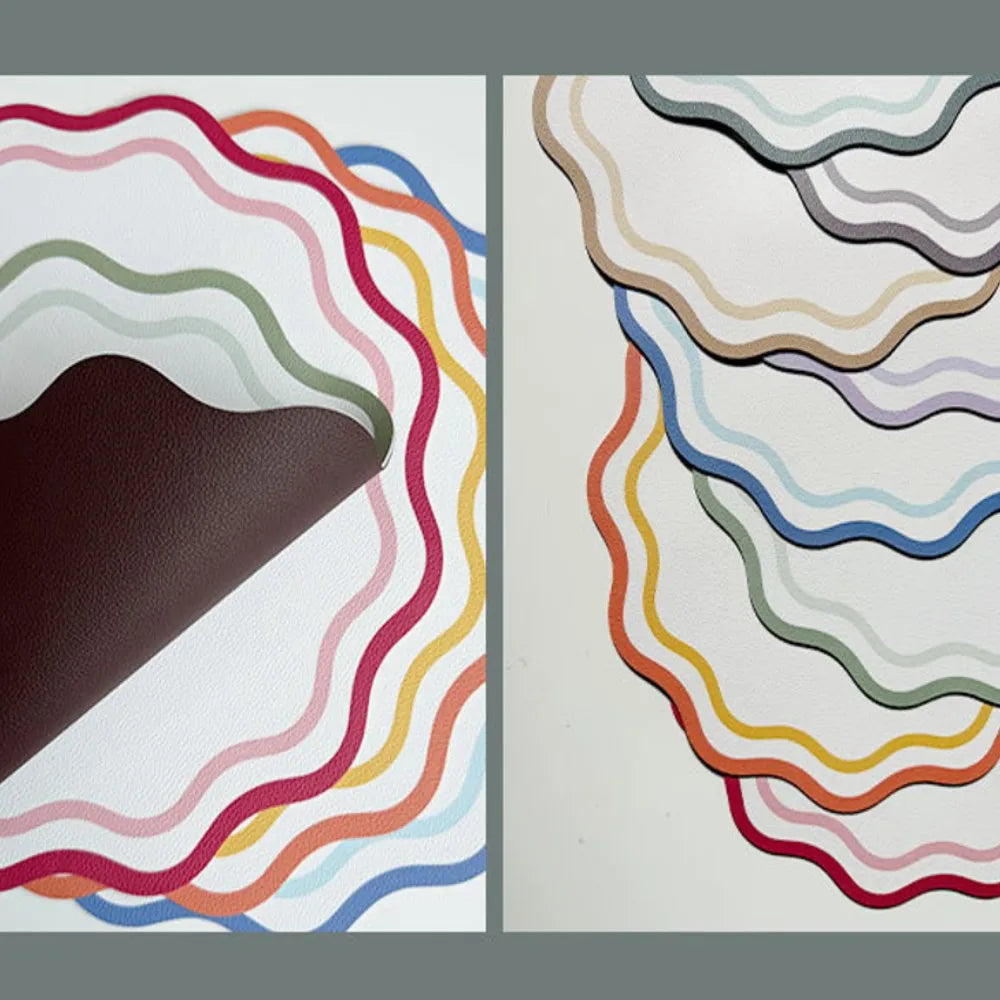 Reversible leather placemat set of 6 in assorted colors.