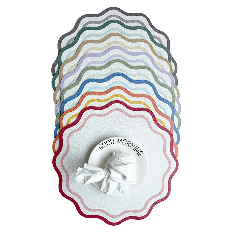 Heat-resistant synthetic leather placemat on elegant table setup.