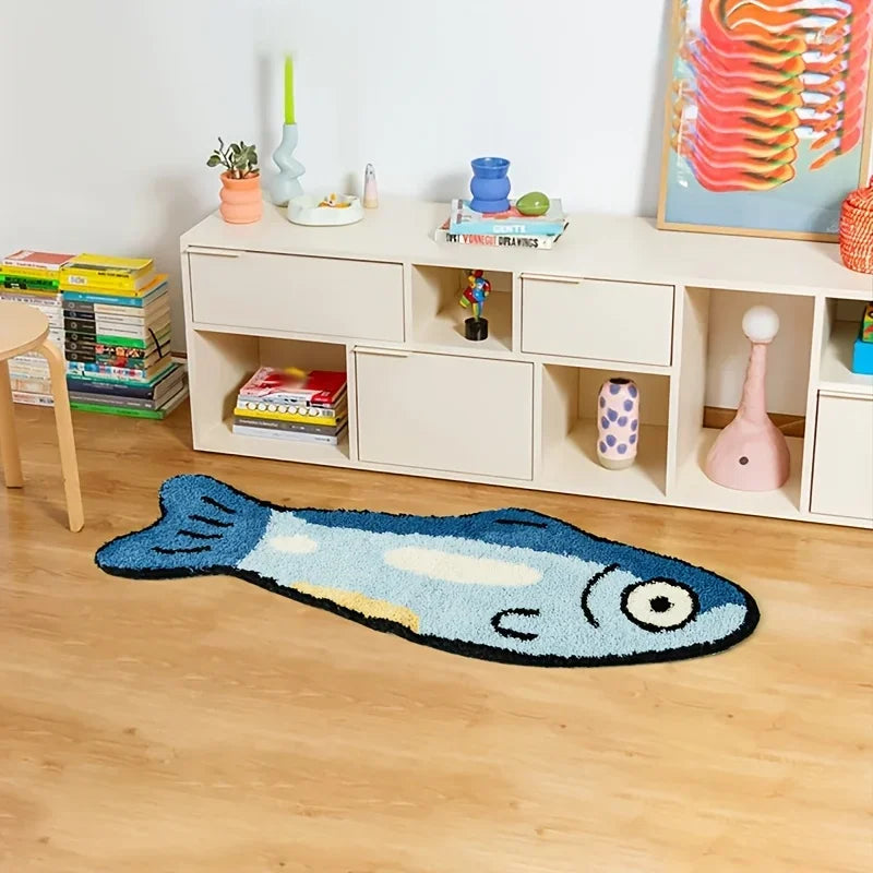 Soft blue fish rug for cozy home spaces