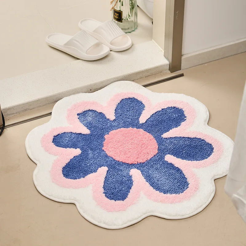 Cozy wool flower carpet for home and indoor spaces.