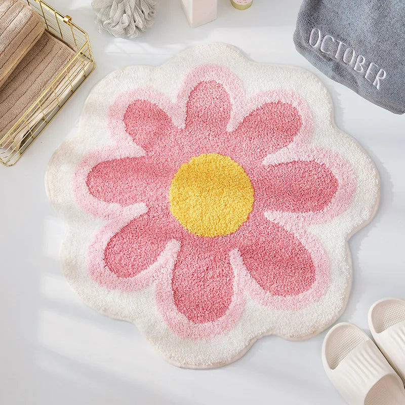 Pink floral mat for bedroom and entryway decoration.
