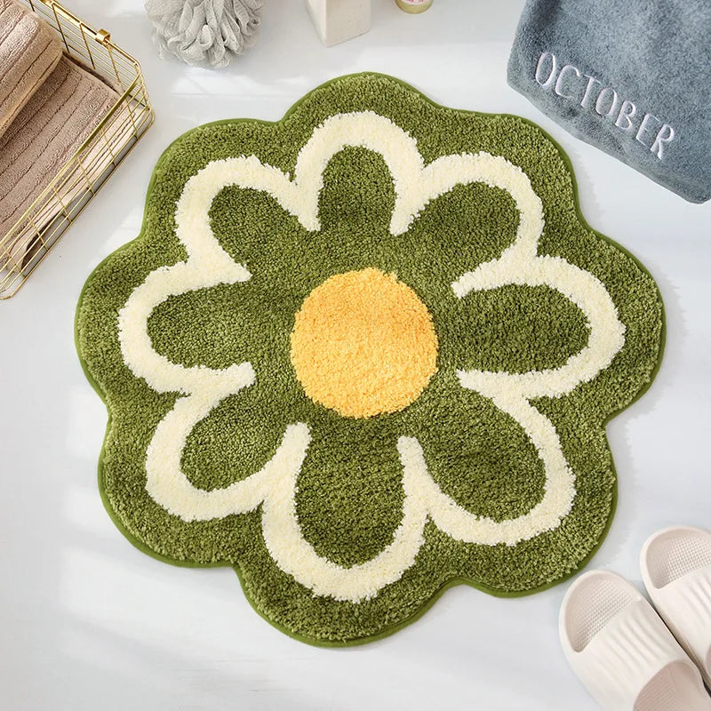 Green flower rug for modern living room interior.