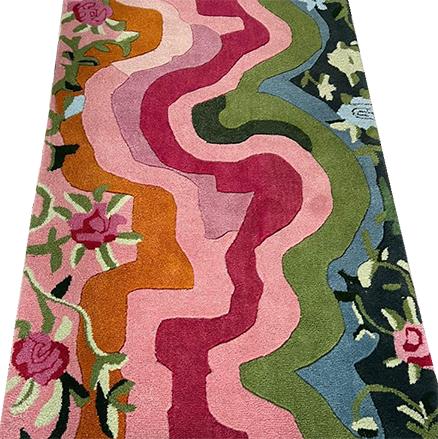 Floral Wavefront hand-tufted wool rug with vibrant wave and floral design.