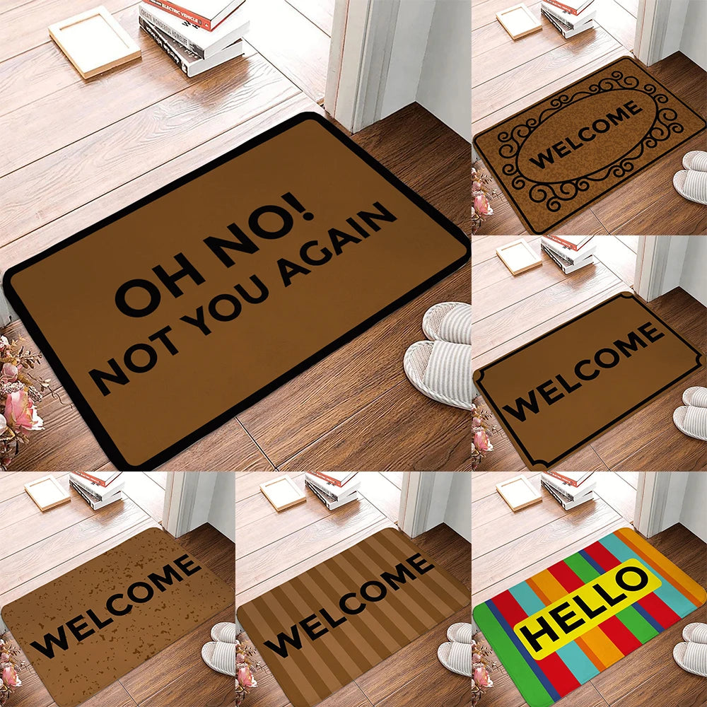 Indoor-outdoor funny doormat for apartment decor.