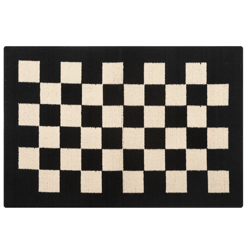 Patterned anti-slip door mat for bathroom.