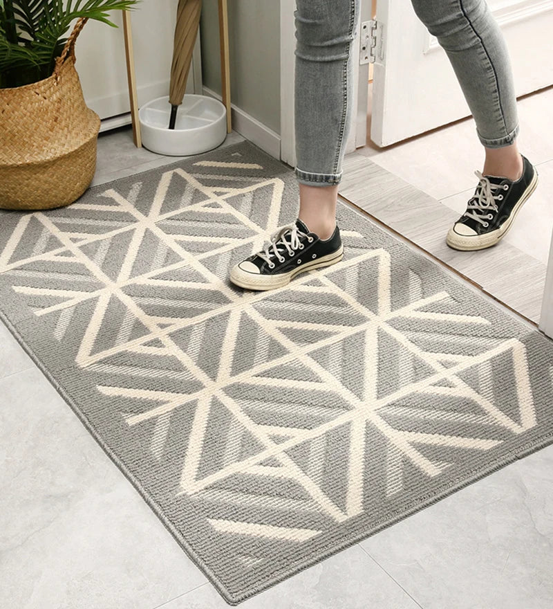 Stylish modern front door carpet with anti-slip base.