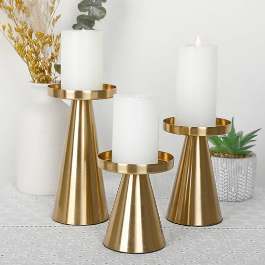 Luxury gold metal candle holder set of three.