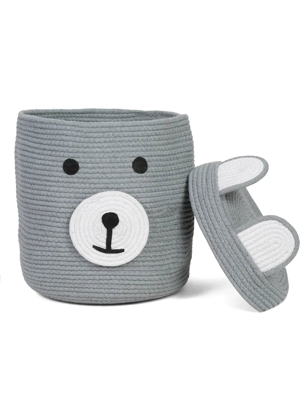 Gray bear face laundry hamper with cover