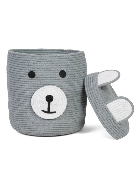 Gray bear face laundry hamper with cover