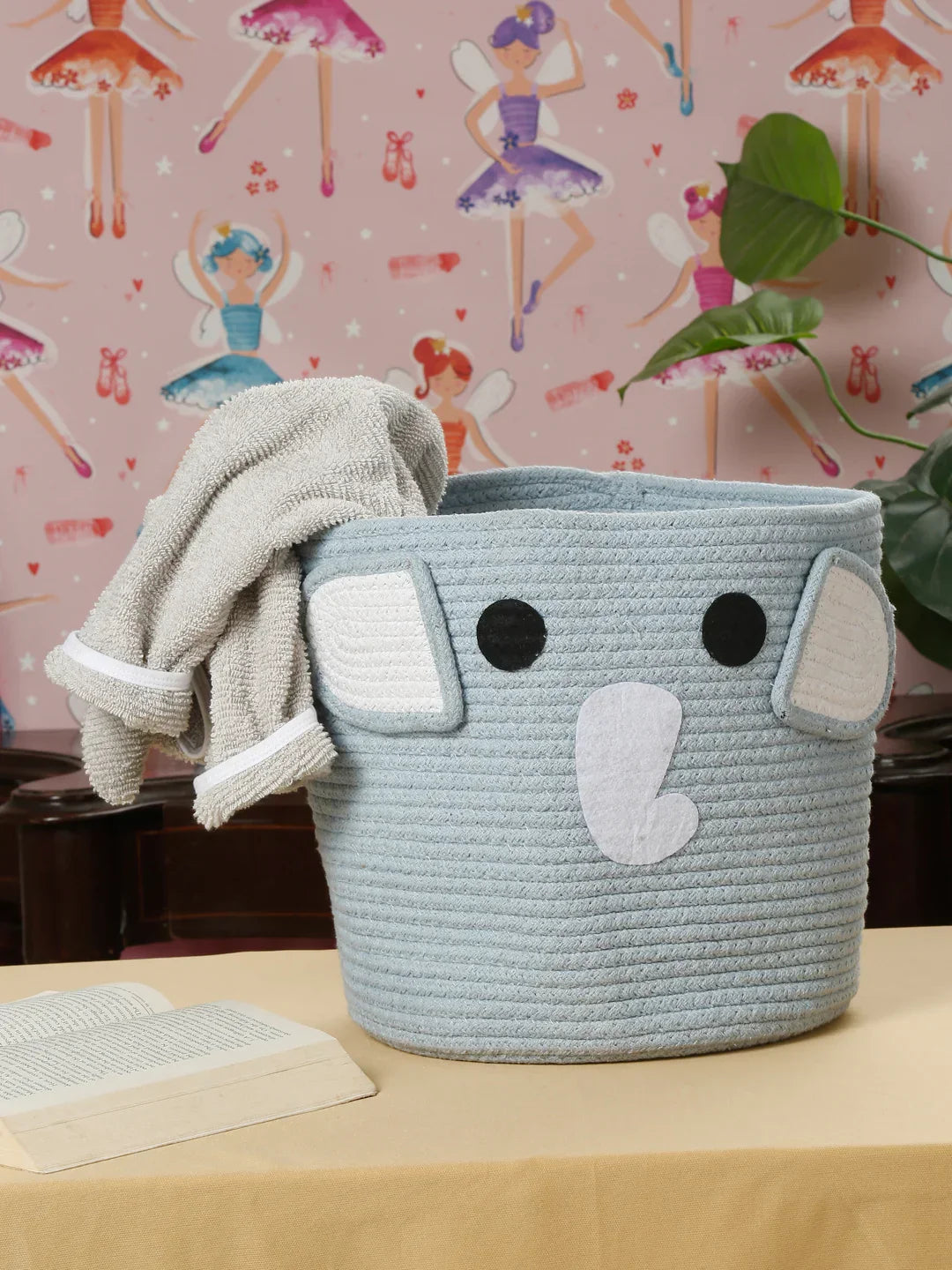 Handwoven jute cotton elephant laundry basket