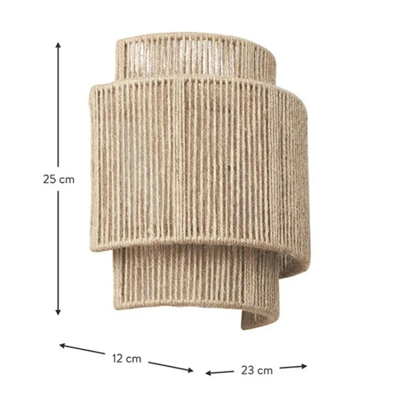 Boho wicker wall sconce with LED light for bedroom décor.