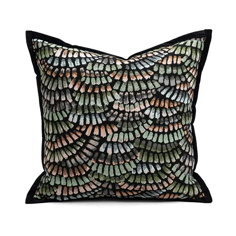 Forest mosaic texture jacquard pillowcase in green tones.