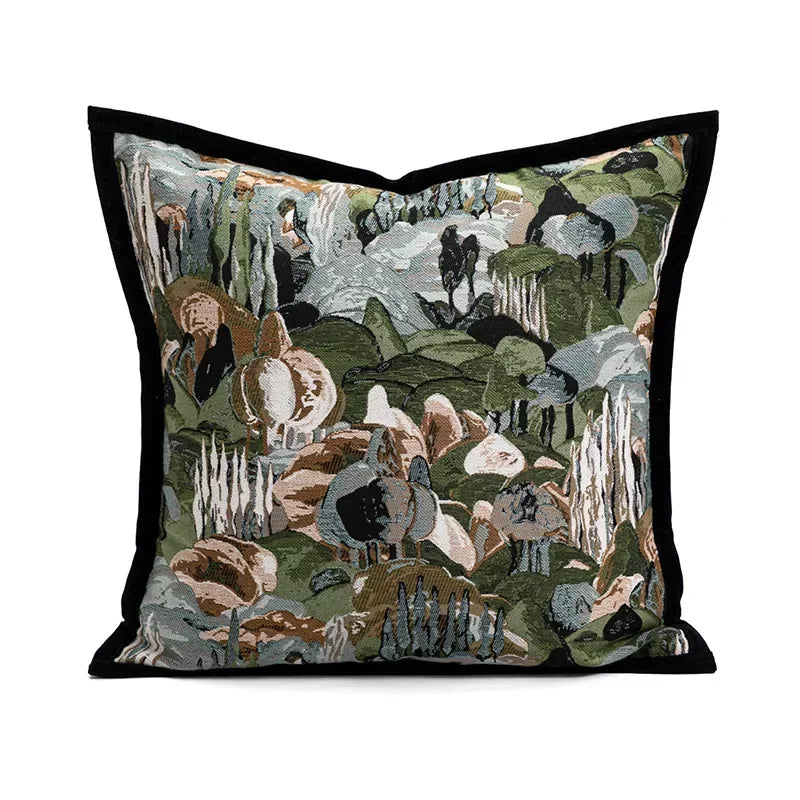 Modern tropical forest jacquard cushion cover.