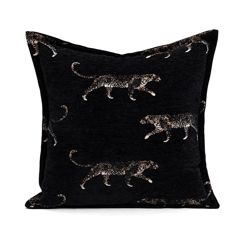 Black panther jacquard pillow cover for luxury home décor.