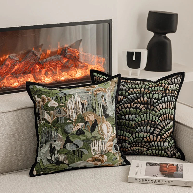 Nordic-inspired jacquard cushion with animal pattern.