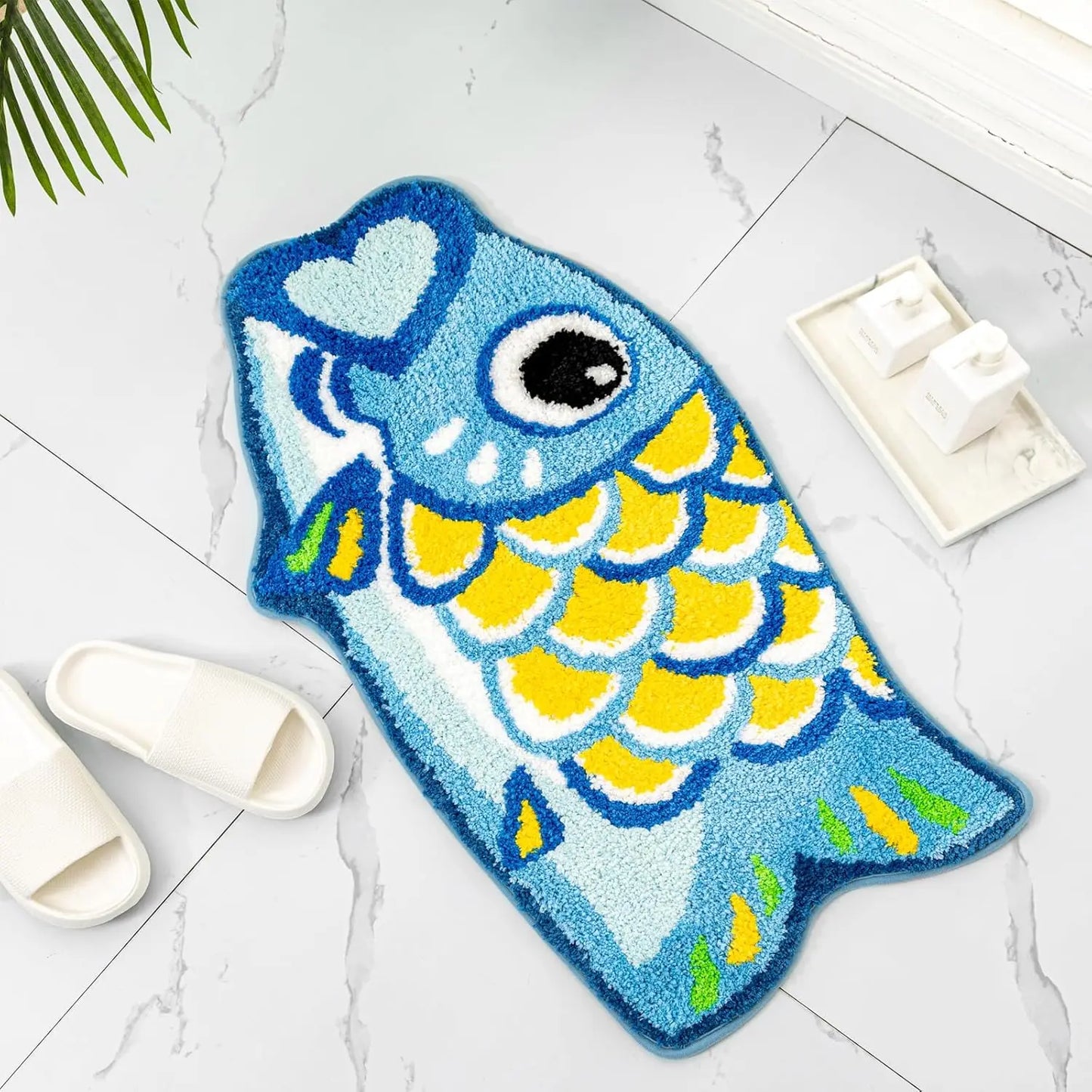 Vibrant fish pattern rug for bathroom or entryway