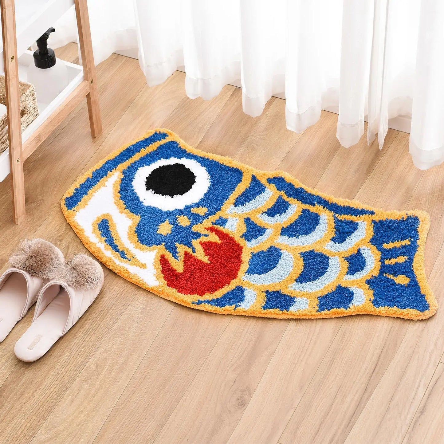 Colorful fish shaped floor rug for living room décor