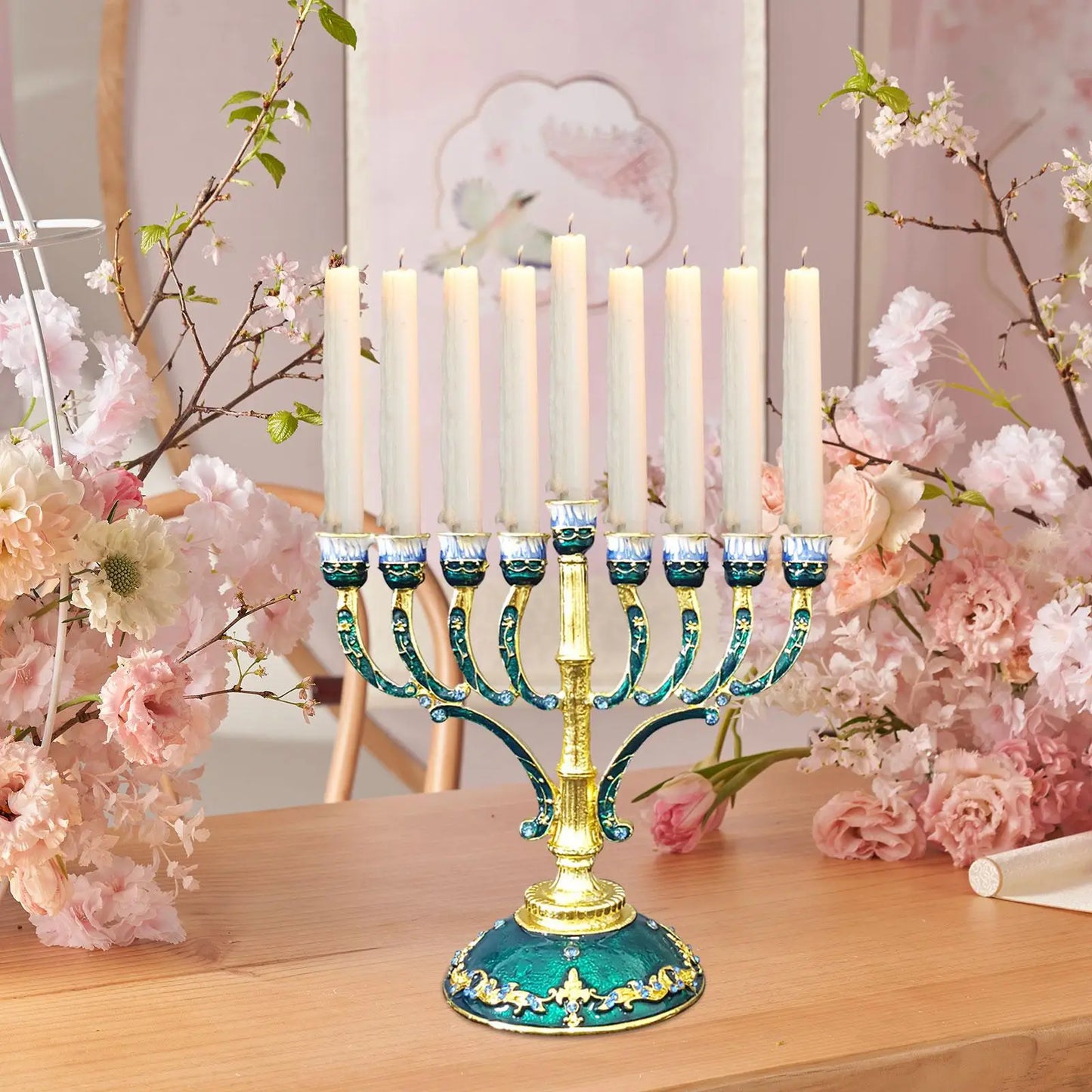 Luxury 9-arm metal candelabra candle holder for elegant table decor.