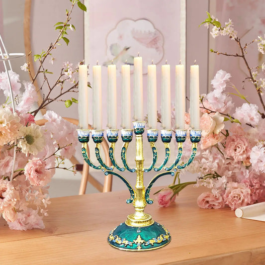 Luxury 9-arm metal candelabra candle holder for elegant table decor.