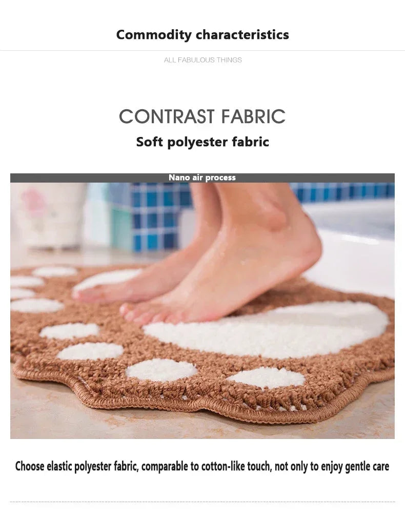 Coffee-colored absorbent bath rug for toilet and shower area.