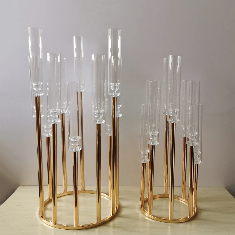 Luxury gold candelabra candle stand for romantic or festive interiors.
