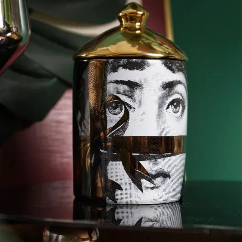 Handmade European-style lady face candle jar.