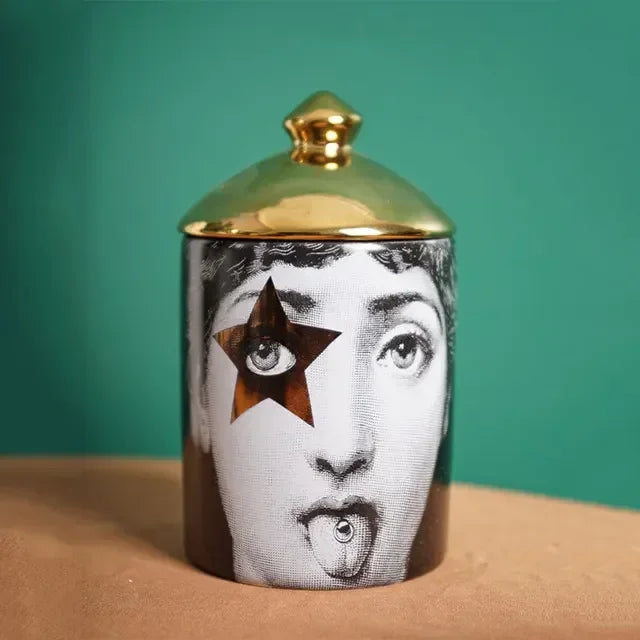 Star eye pierced lady face ceramic jar home décor.