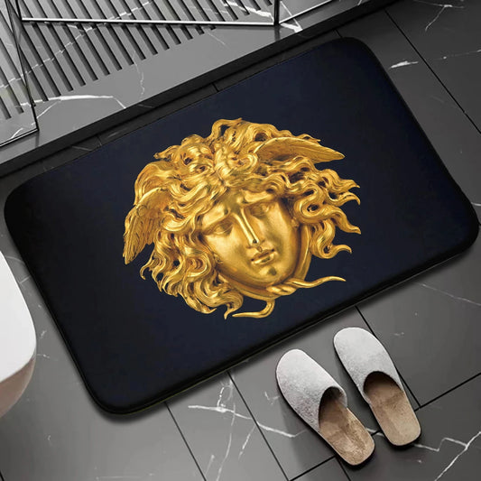 Luxury Golden Medusa entrance door mat and designer rug.
