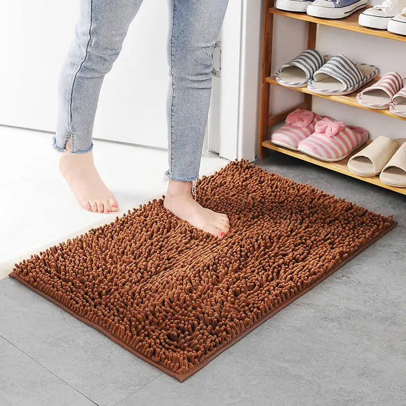 Coffee brown soft bath mat for toilet and sink area.