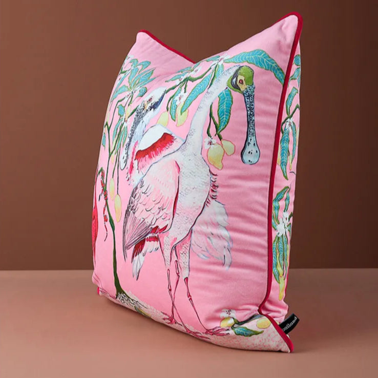 Preppy chinoiserie animal cushion cover in luxury velvet finish.