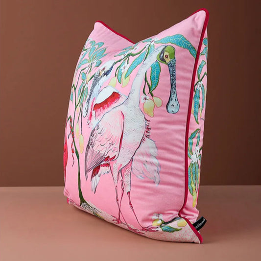 Preppy chinoiserie animal cushion cover in luxury velvet finish.
