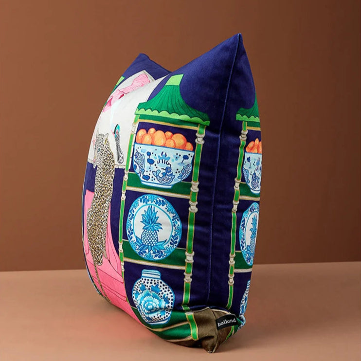 Vintage jungle decorative pillowcase with exotic animal print.