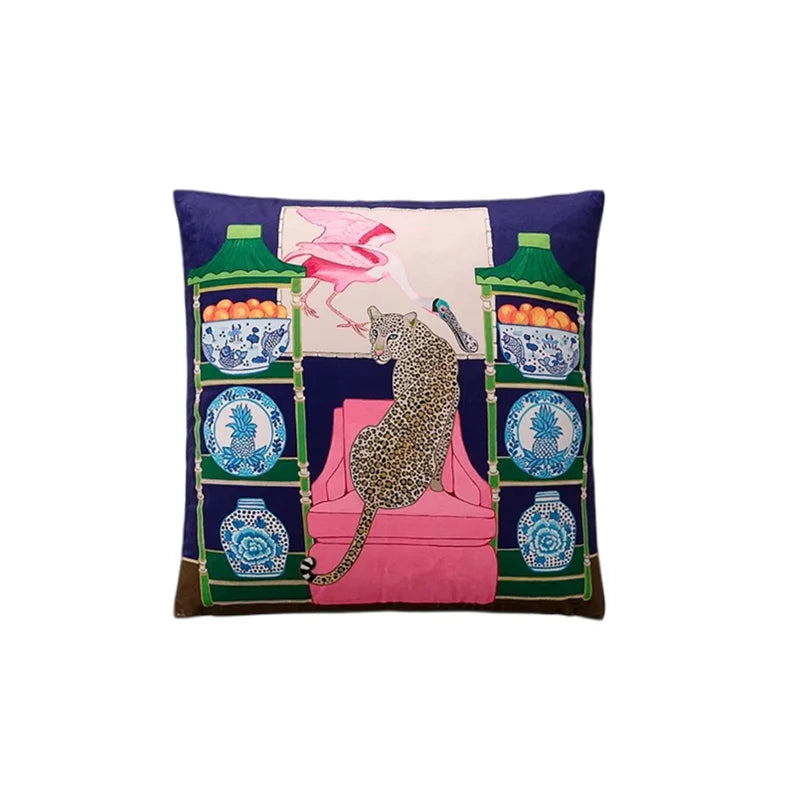 Tropical velvet cushion cover perfect for vintage decor.