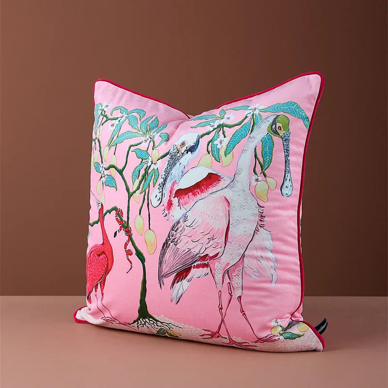 Chic velvet throw pillow featuring hand-illustrated leopard design.