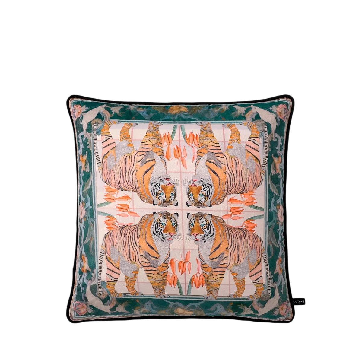 Animal-themed velvet pillow cover with rich preppy details.