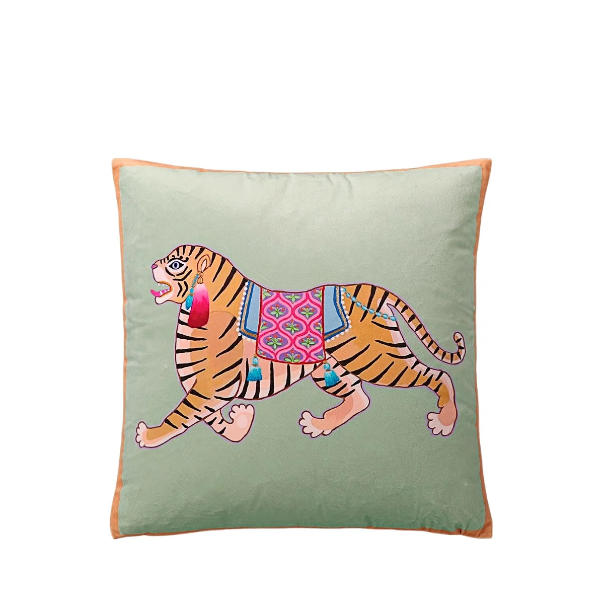 Statement jungle cushion cover in rich velvet finish.