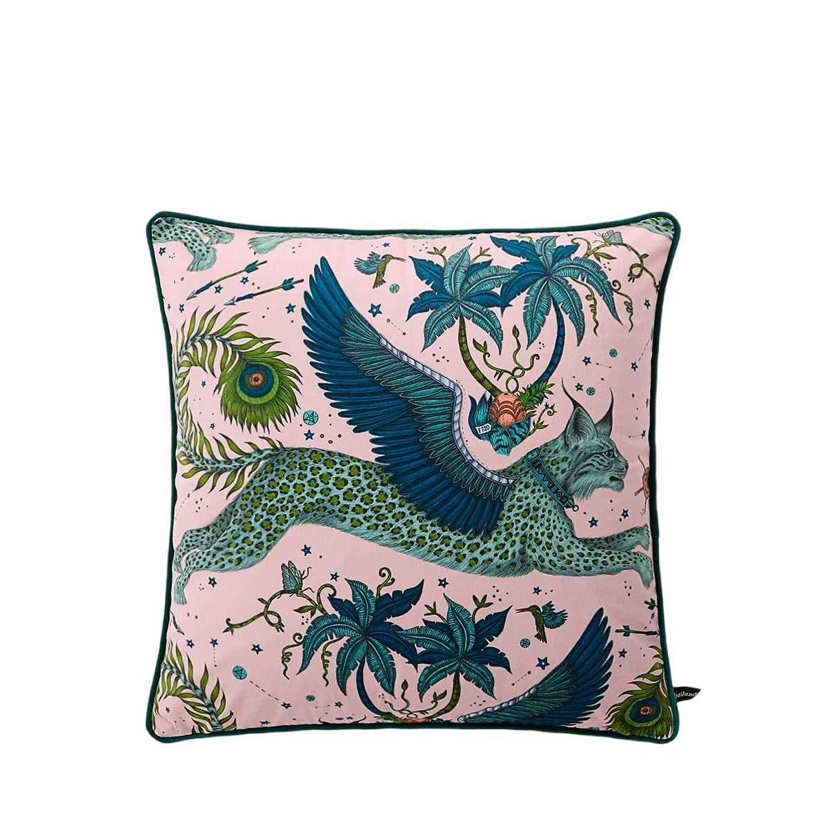 Unique velvet cushion cover with intricate chinoiserie print.
