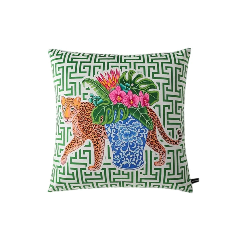 Premium velvet cushion case with multi-patterned wildlife design.