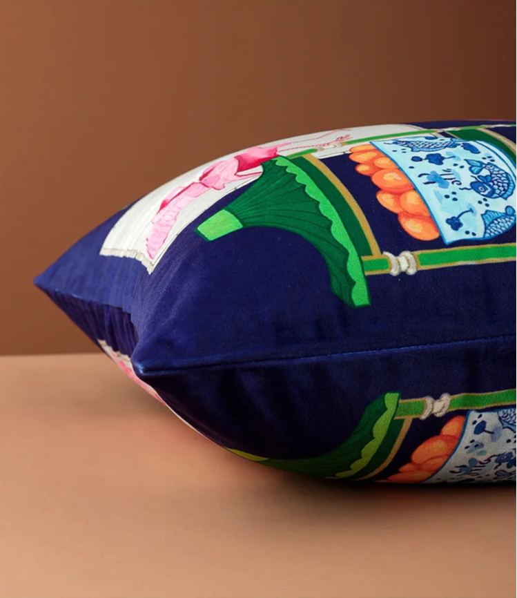 Modern bohemian velvet pillow for elegant interiors.