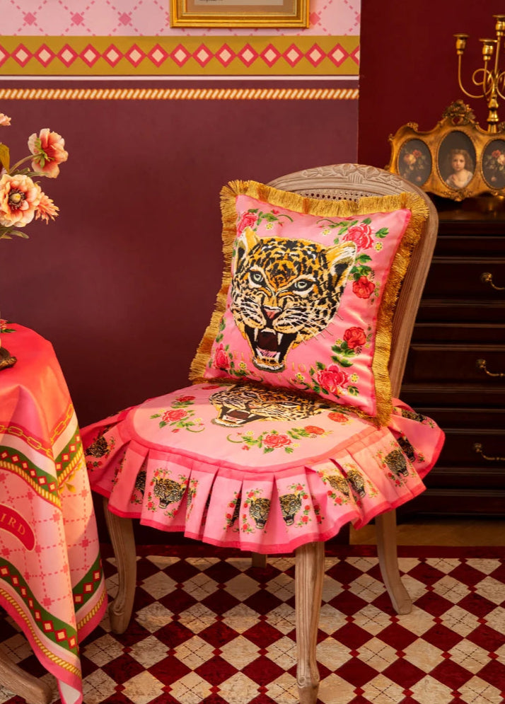 Square velvet pillowcase with hidden zipper and animal pattern.