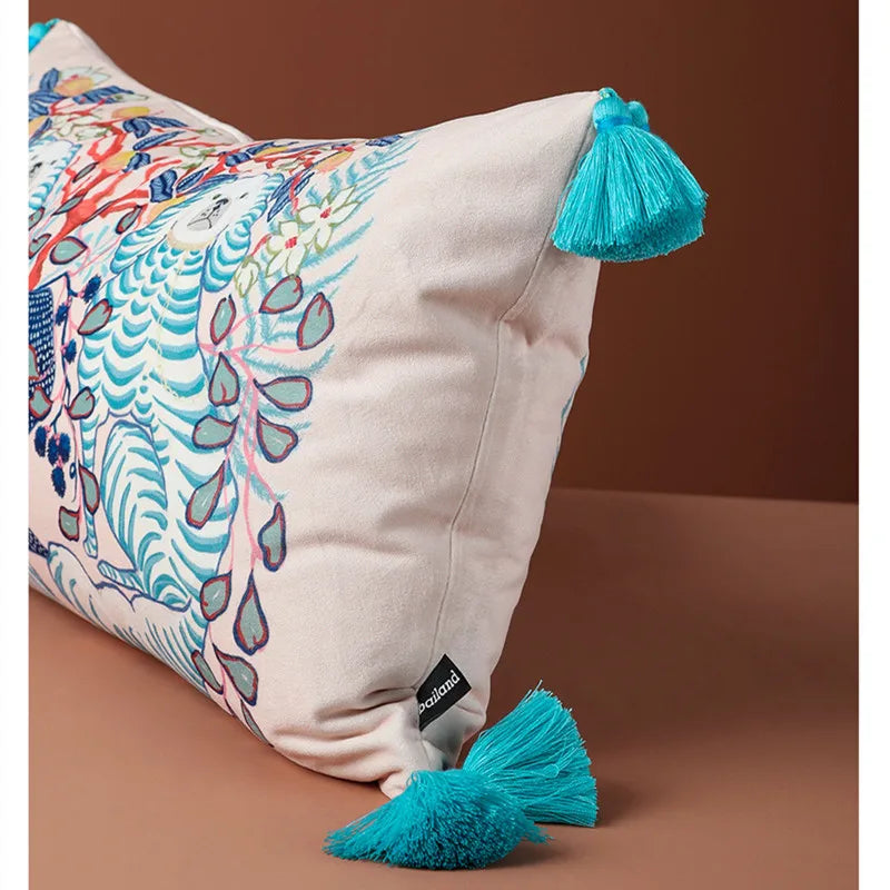 Decorative velvet cushion for bedroom or living room.