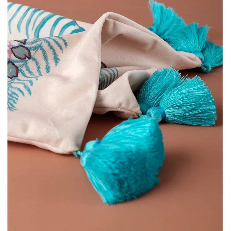 Designer handmade velvet pillowcase with artistic motif.