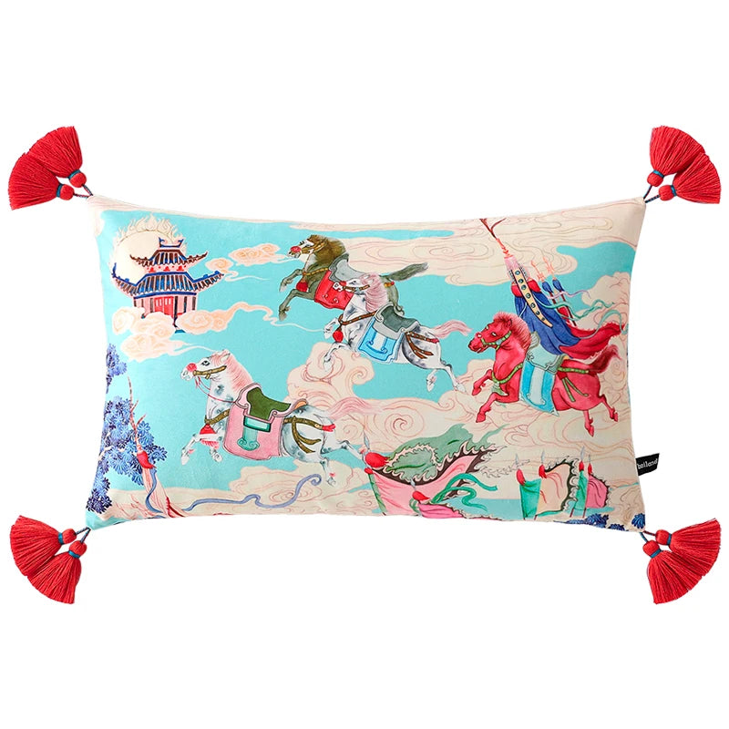 Sky horse riders design velvet rectangle pillowcase.