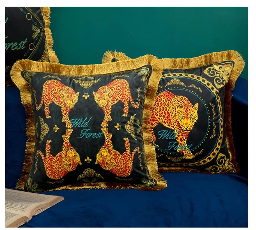 Animal pattern cushion for sofa, couch, or bed decoration.
