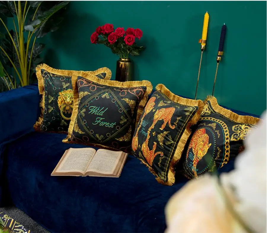 Bohemian-inspired Wild Forest velvet cushion cover.