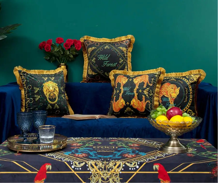 Decorative lion head pillow for luxury living room décor.