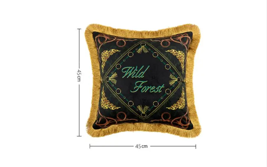 Velvet throw pillow with luxury gold animal print.