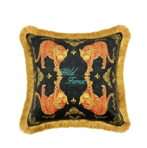 Four leopards pattern velvet pillowcase for living room décor.