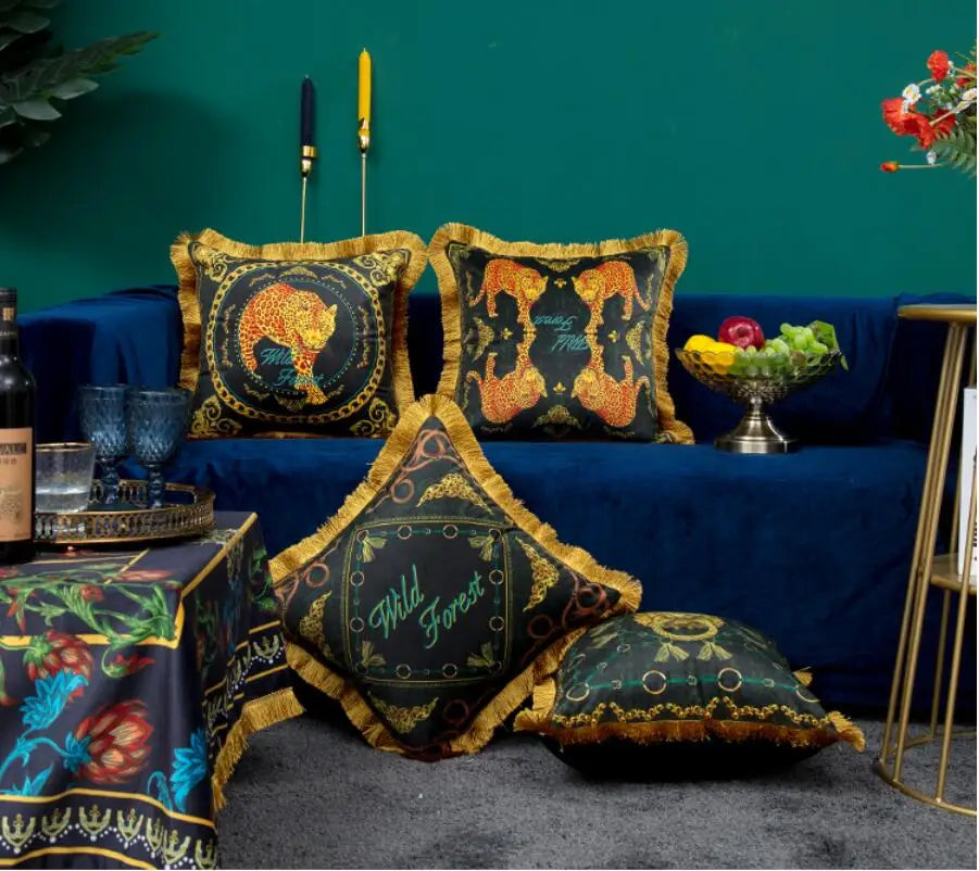 Wild Forest embroidered cushion cover for luxury interiors.