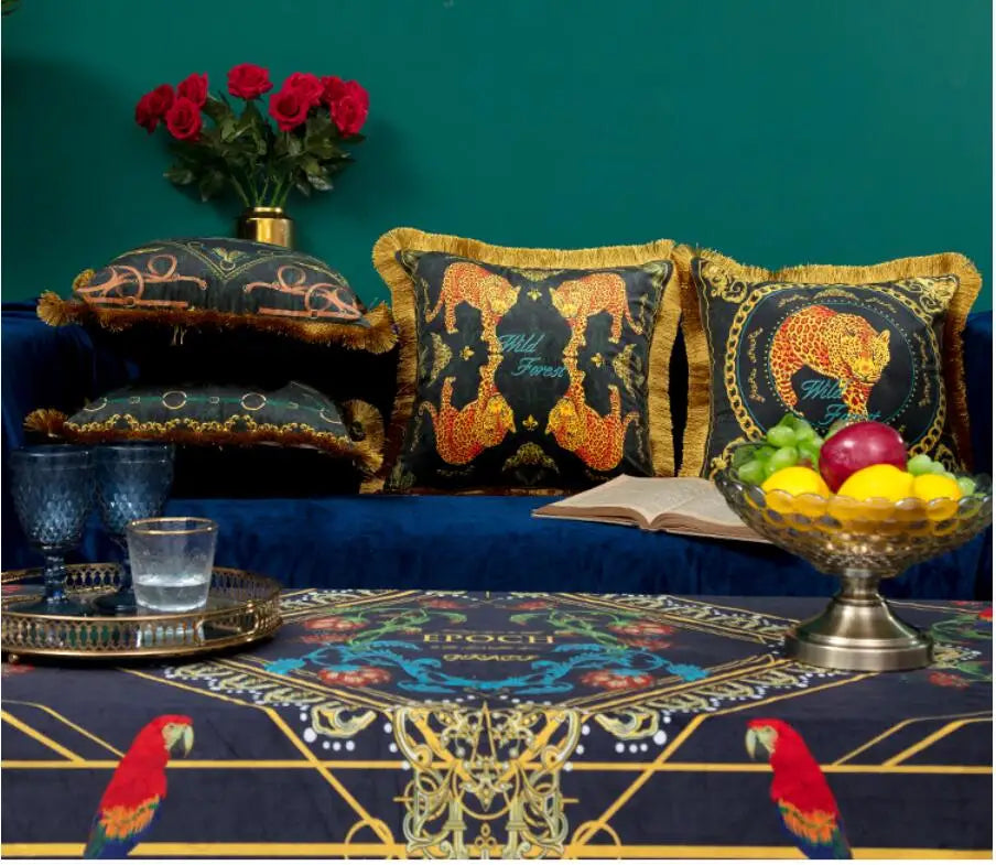 Stylish lion print throw pillow in luxury velvet.